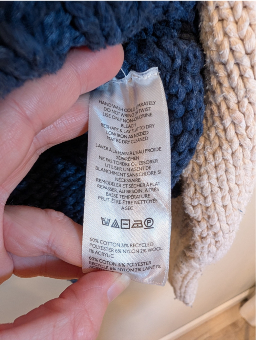 Anthropologie Pilcro Chunky Knit Bird Puffin Crewneck Sweater Blue Cream Small - Picture 2 of 15
